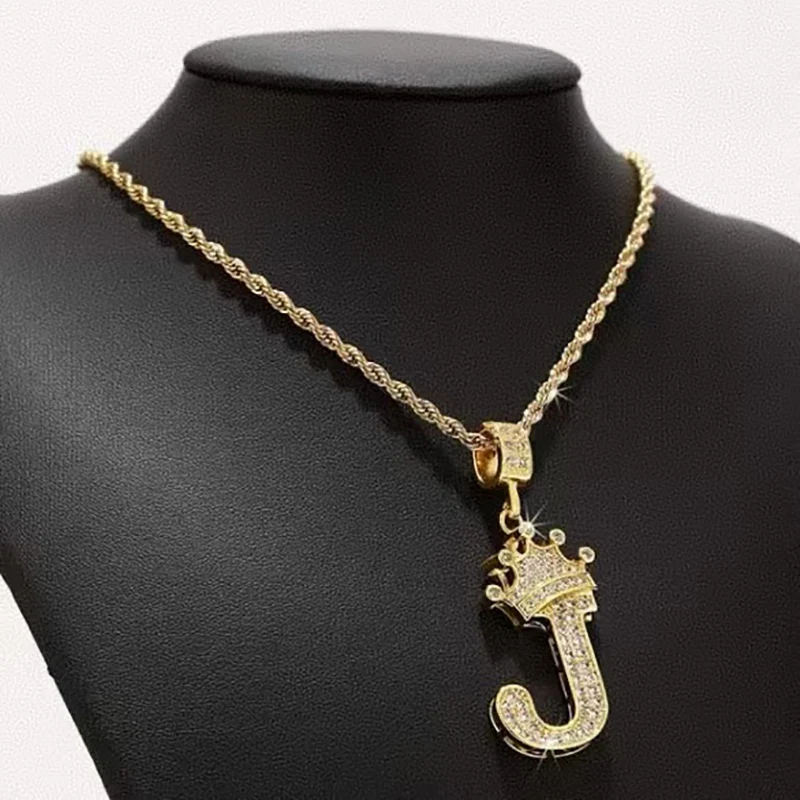 تاج A-Z رسائل قلادة 18K مطلية بالذهب مع سلسلة 23 ''، هدية عيد الميلاد عيد ميلاد الهيب هوب اسم مجوهرات للرجال والنساء #2