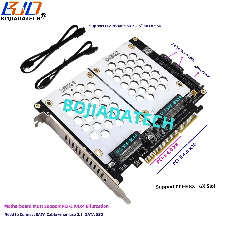PCI-E 4.0 8X To 2 * U.2 SFF-8639 Adapter Expansion Card For U2 NVME & 2.5