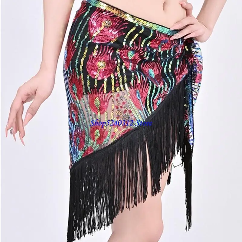 634C حزام الرقص الشرقي المتلألئ متعدد الوظائف، هامش قابل للفصل، ملحقات عروض الحفلات والمهرجانات #3