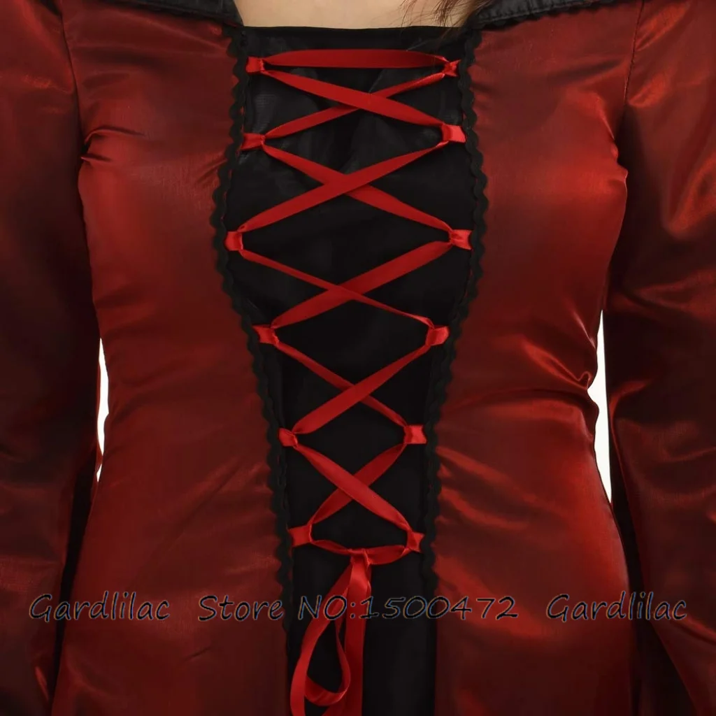 فستان نسائي طويل على الطراز القوطي الساحرة برباط علوي فستان بقلنسوة عتيق زي الهالوين التنكري بقلنسوة #6