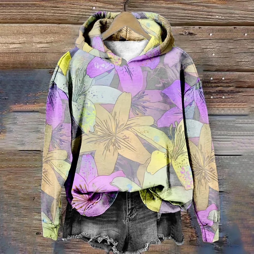 موضة زهرة هوديس الأزهار ثلاثية الأبعاد طباعة النساء الرجال قمصان سويت شيرت بقلنسوة الشارع الشهير كنزة بمقاس كبير القمم الملابس النسائية