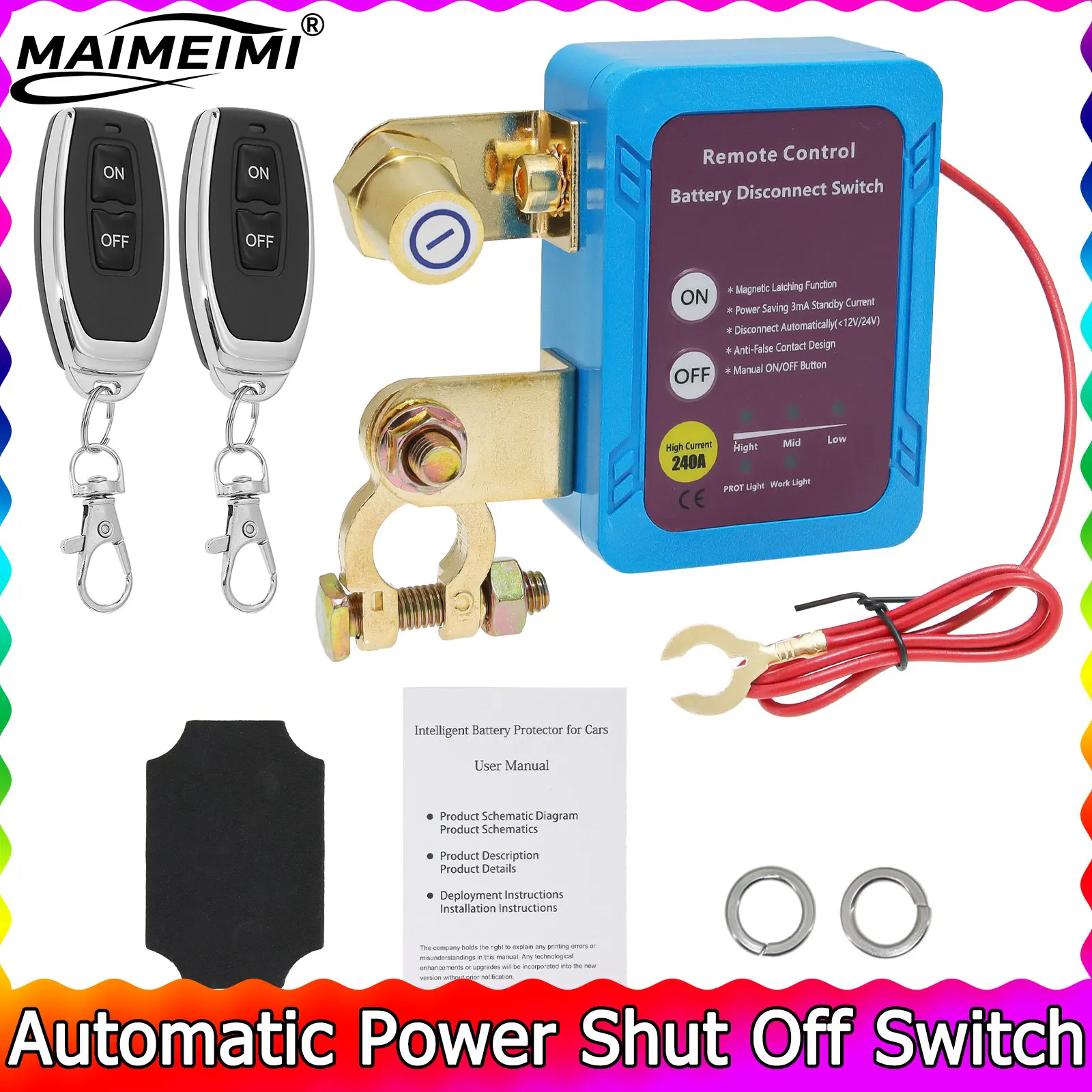 

Выключатель питания от аккумулятора 12 В 240 А Автоматическое отключение питания Выключатель отключения отключения с выключателем дистанционного управления