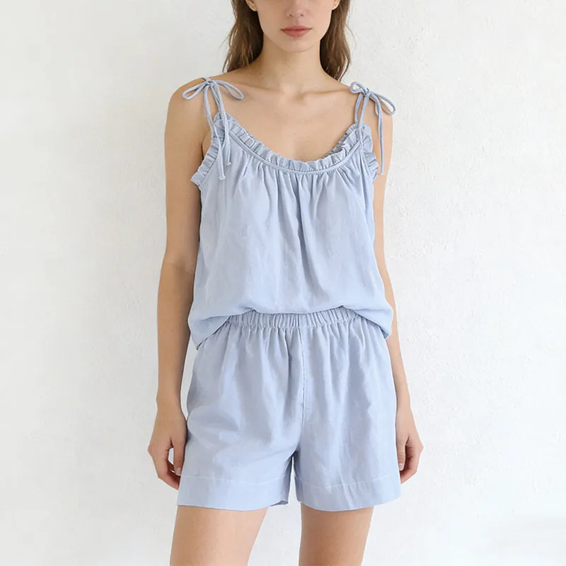 

Летние женские пижамные комплекты: майка с поддержкой для груди и шорты, однотонные, хлопковые, для сна и дома, повседневная одежда