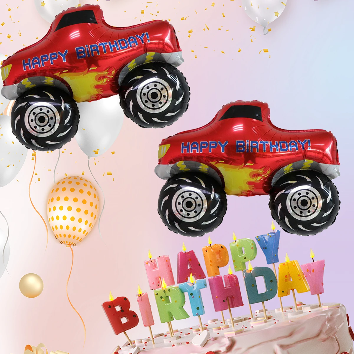 2 Stück Happy Birthday Pickup-Truck-förmige Folienballons Geburtstagsparty-Dekorationen Kinder Baby-Shower Aufblasbare Kinderspielzeuge
