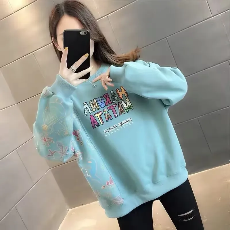 Women's Printed Sweatshirt 2025 Fashion Woman Spring Autumn Long Sleeve T-shirt Students Korean Style Casual Hoodie Base Shirt