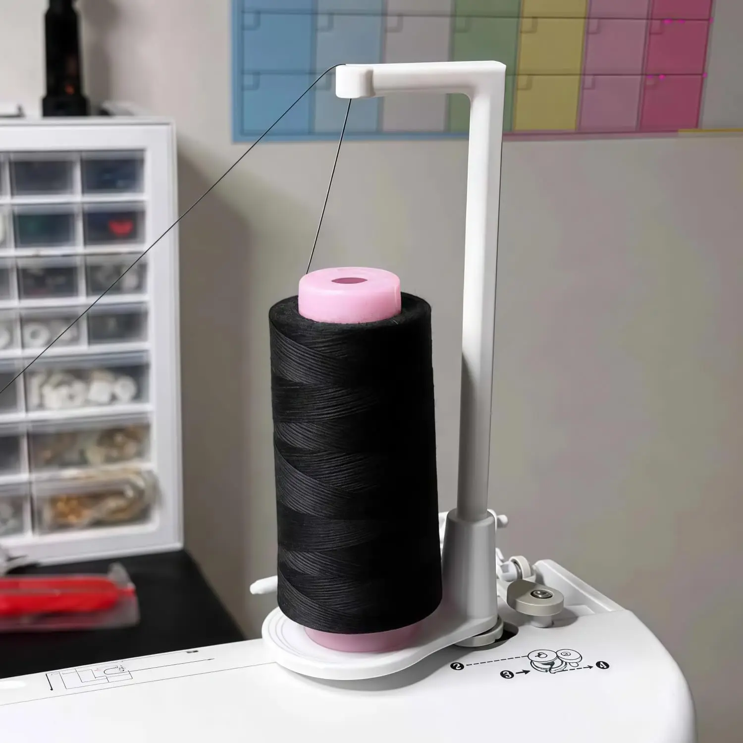 Vertical Large Spool Holder for Sewing Machines, Anti-Tangle Thread Guide, Compatible with Home Sewing Machines, Specialized Too