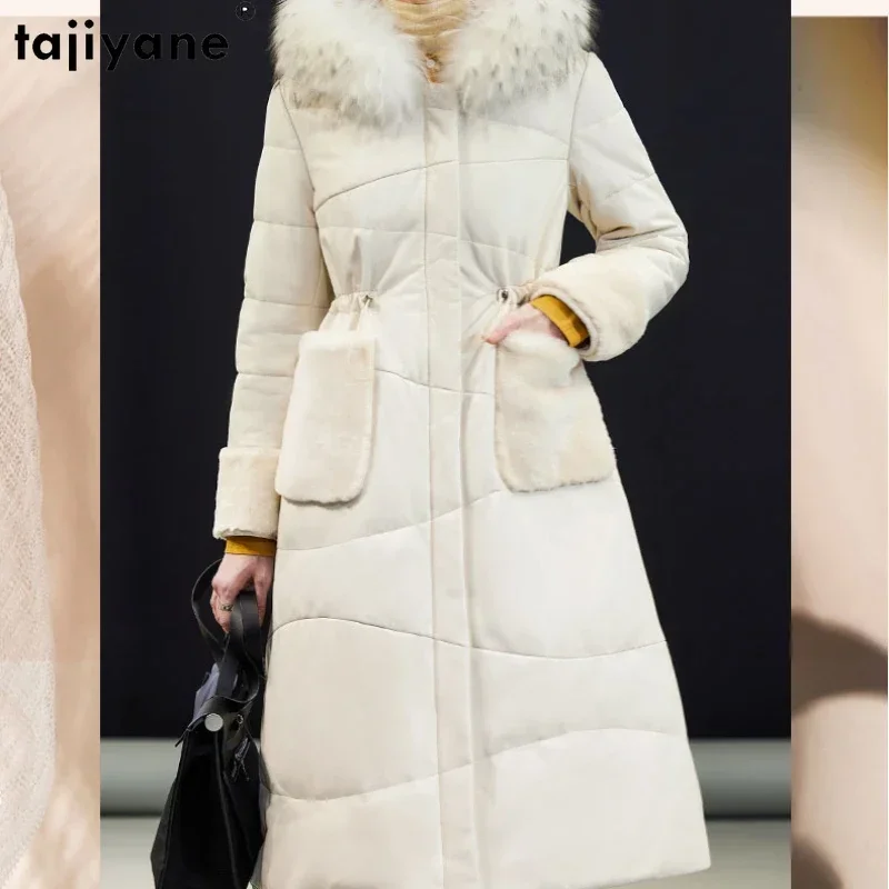 

Tajiyane Real Leather Jacket Women Genuine Sheepskin Long Down Coat Hooded Raccoon Fur Collar Winter Womens Clothing Chaquetas