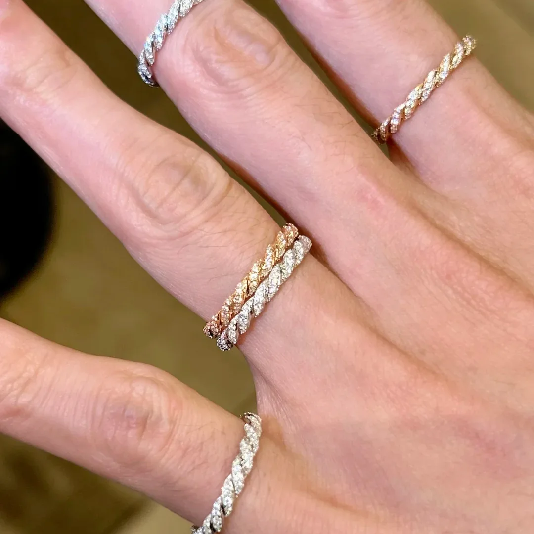 S925 Sterling Silver Twist Stacked Ring, Women's Zircon Index Finger Ring, with a Row of Amphibole, Suitable for Daily Accessori