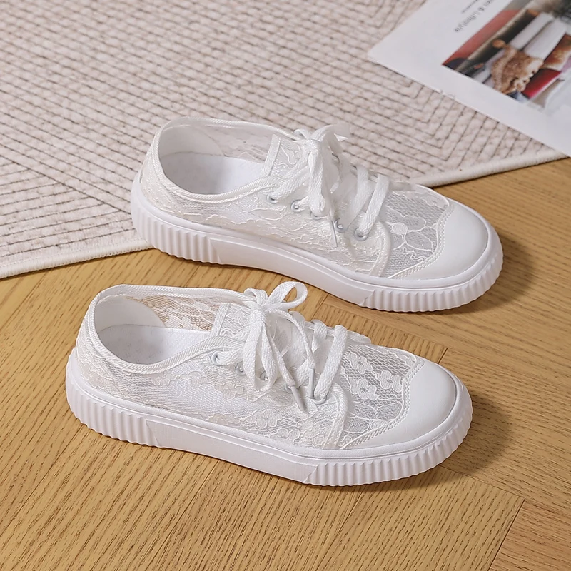 

Новинка 2023 года, женская летняя повседневная обувь, дышащие однотонные оригинальные модные кроссовки, Нескользящие прогулочные туфли на шнуровке