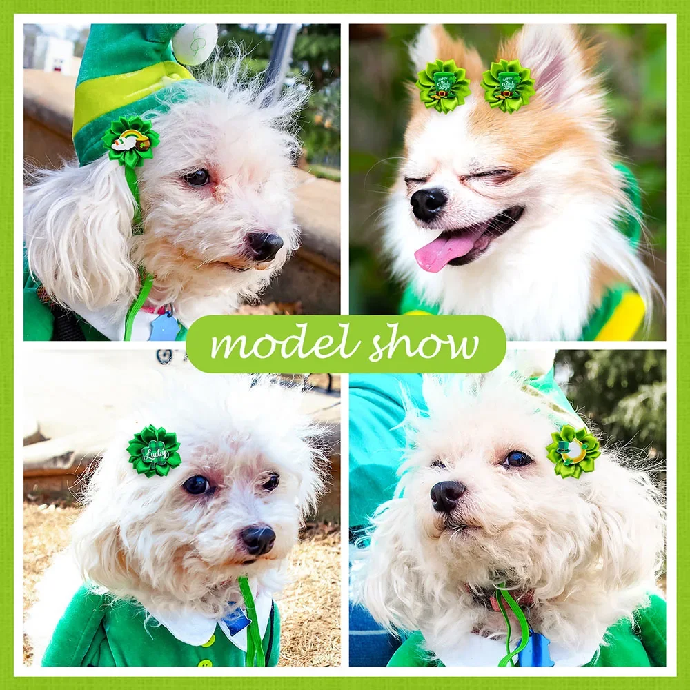 50PCS Dog Hair Bows For St. Patrick's Day Fashion Cute Bowkont Small Dogs Cats Hair Accessories Dog Grooming Bows Dog Supplies