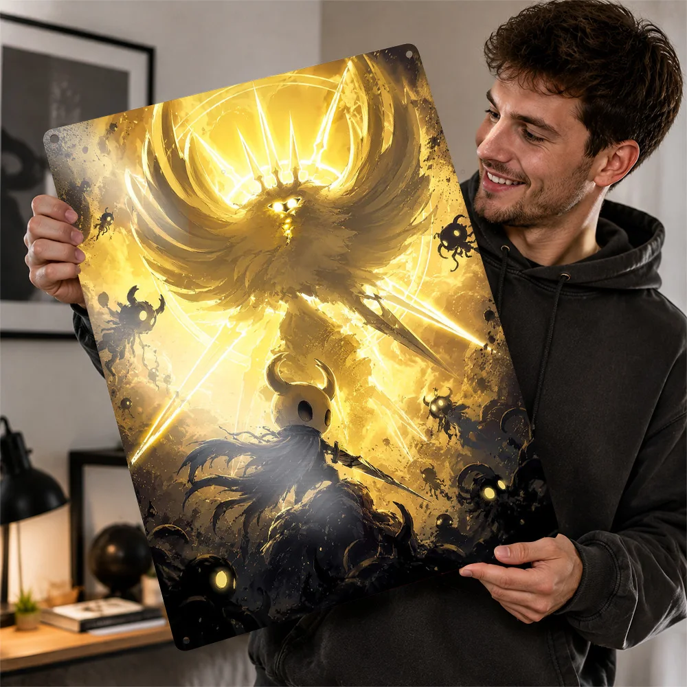 Hollow Knight Facing Radiance Battle Aluminum Poster Customized Metal Sign Action Adventure Wall Art Made For Gamer Collectors