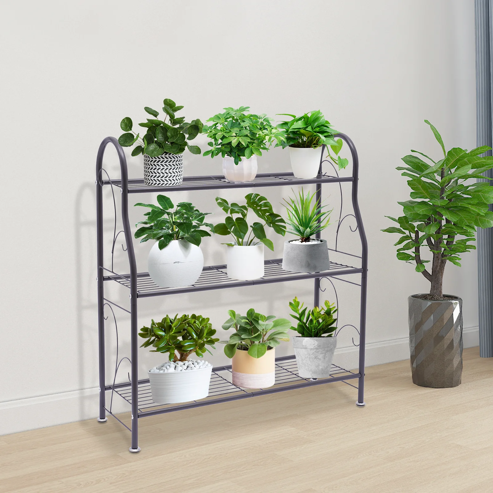 

Plant Stand 3 Tier Indoor Outdoor Display Shelf Rack with Curved Handles & Screw Foot Pads for Garden Patio Corner Living Room
