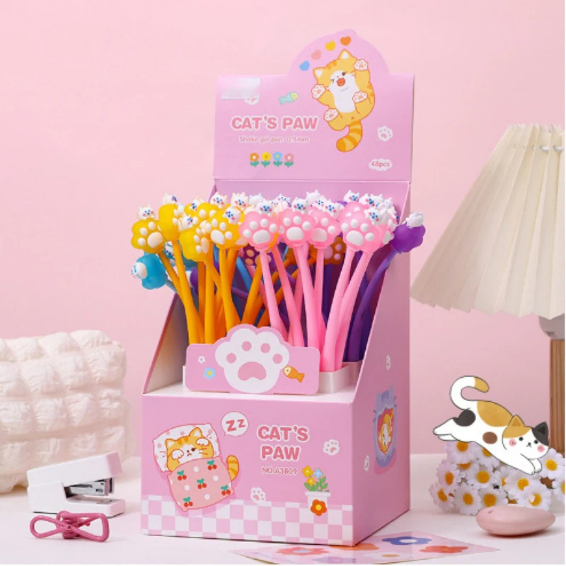 

48pcs/lot Kawaii Cat Paw Gel Pen Cute 0.5mm Black Ink Signature Pens Promotional Gift Office School Supplies