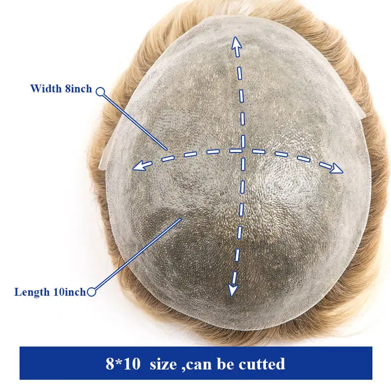 T Color Microskin Male Hair Prosthesis 0.08MM Double Knotted Men's Capillary Prothesis Toupee Men Wigs For Man 100% Human Hair