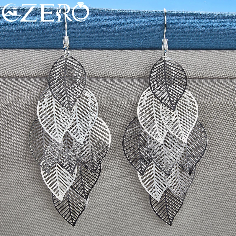 ALIZERO-pendientes de plata de ley 925 para mujer, aretes con borlas de hojas multicapa, joyería de moda para fiesta de compromiso y boda