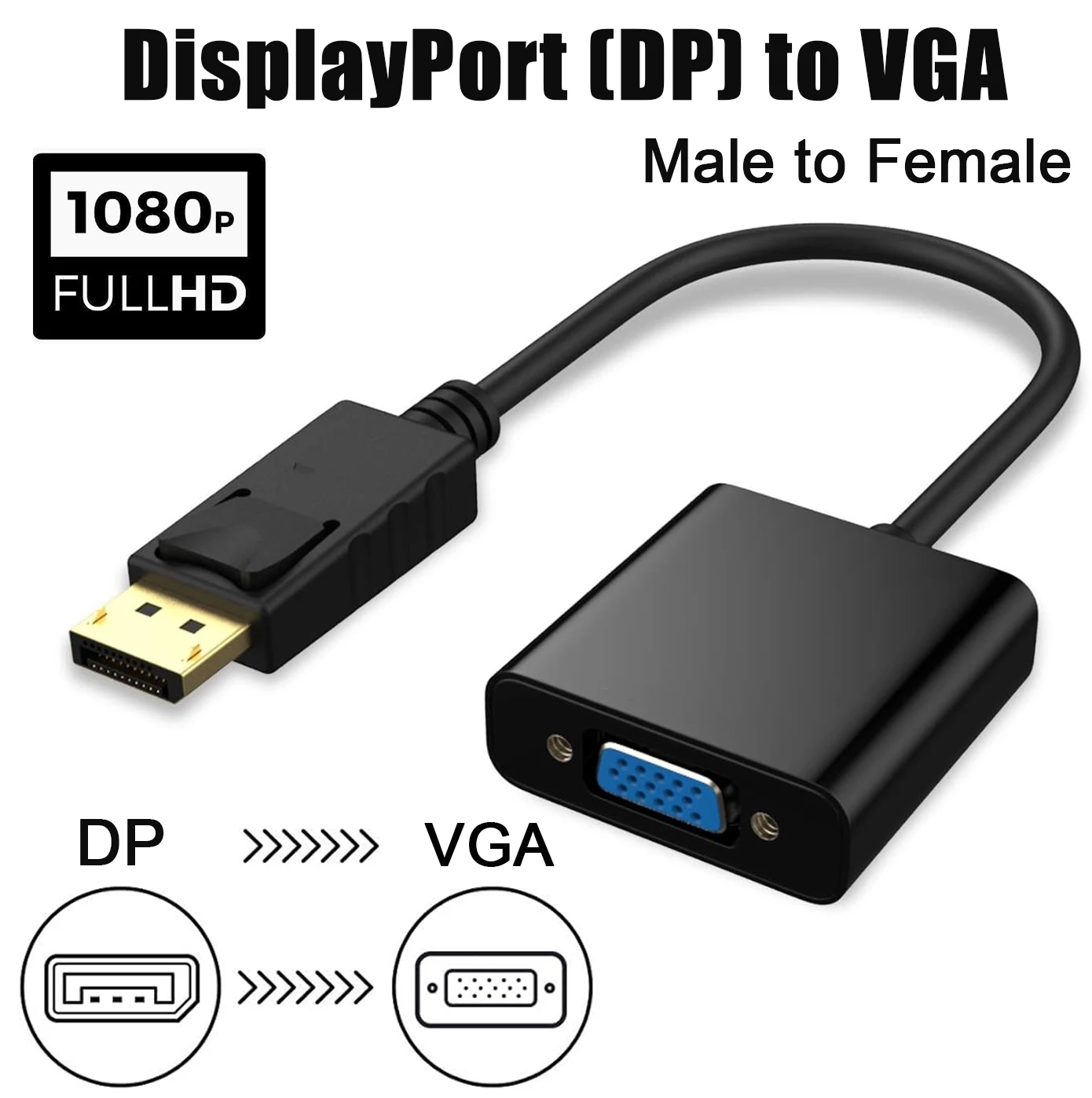 

Адаптер DisplayPort в VGA Преобразователь DP в VGA Порт дисплея «папа» на VGA «мама» Кабель-переходник для компьютера ПК Настольный компьютер