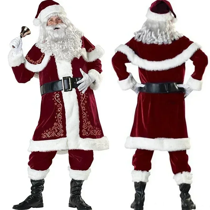 Disfraz de Navidad para fiesta de Navidad, disfraz familiar para hombre y niño, traje de Papá Noel, disfraz de Cosplay de Navidad para adulto