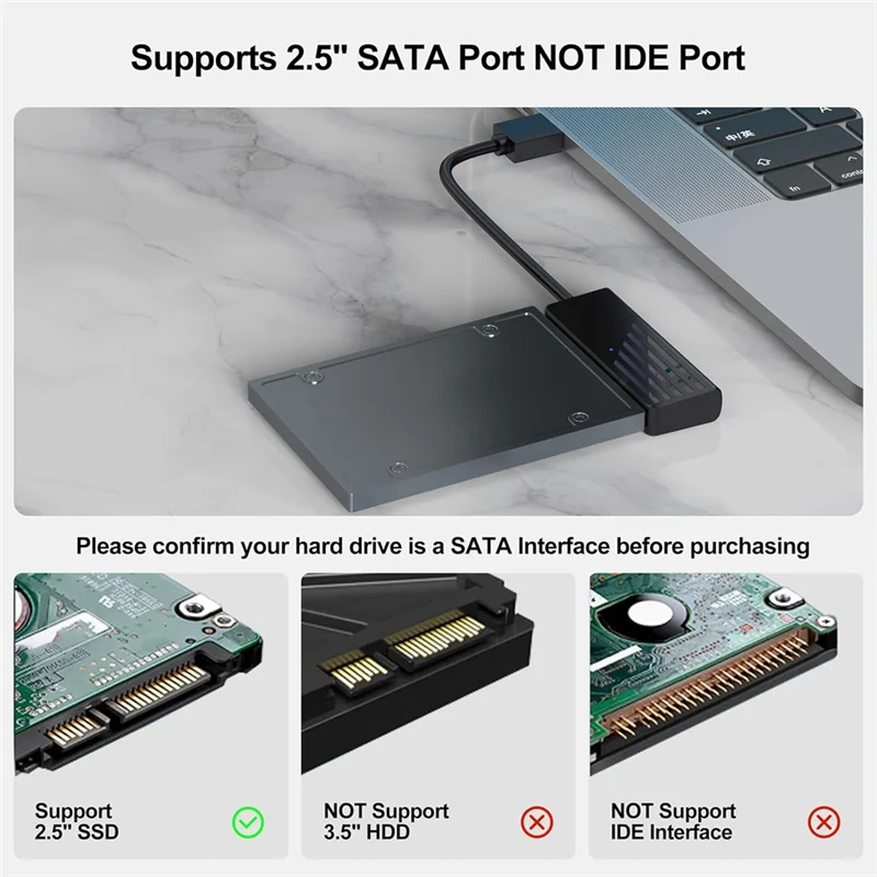 SATA III 2.5" SSD Transfer Converter Adapter, USB 3.0 To SATA Cable, External Hard Drive Reader Compatible