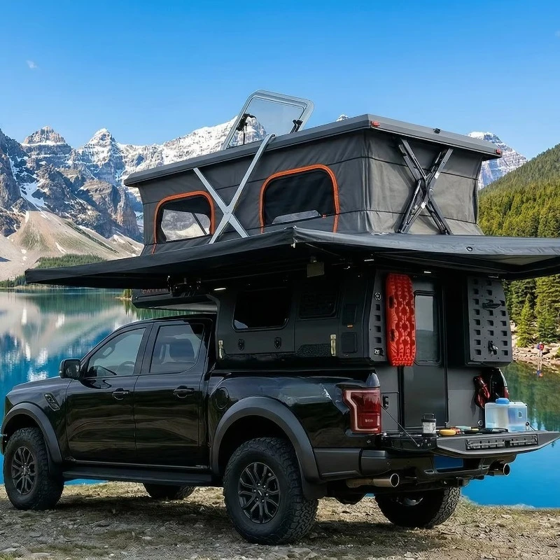 High Quality Modern Aluminum Pop-Up Caravan Rv Trailer Truck Camper Light Weight 8 Person for Outdoor Camping Pickup