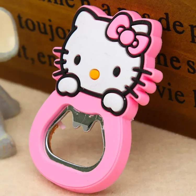 Anime Hello Kitty Bottle Opener Sanrio Silicone Multifunctional Refrigerator Magnet Opener Stainless Steel Kitchen Supplies