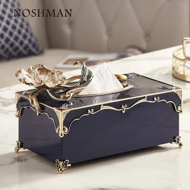 NOSHMAN Caja de panuelos Modern Decorative Square Luxury Creative High Quality Paper Holder Enamel Metal Tissue Box