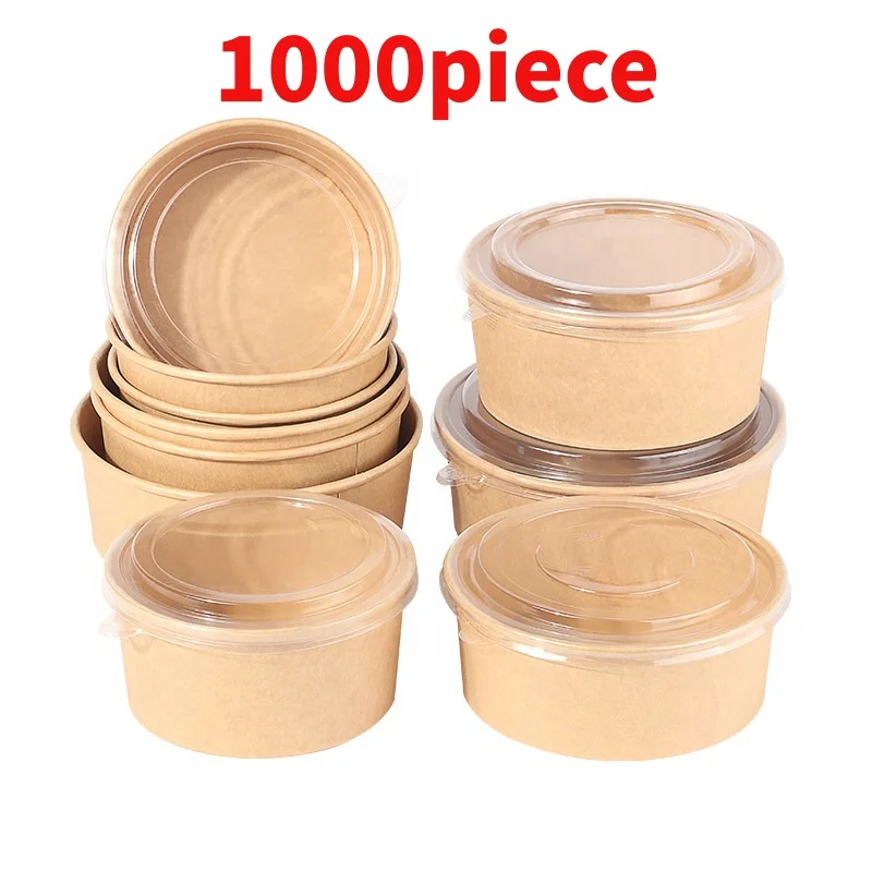 10 00piece.Custom.Eco-friendly Disposable Kraft Paper Salad Fruit Soup Paper Bowl Food Packing Containers With Lid