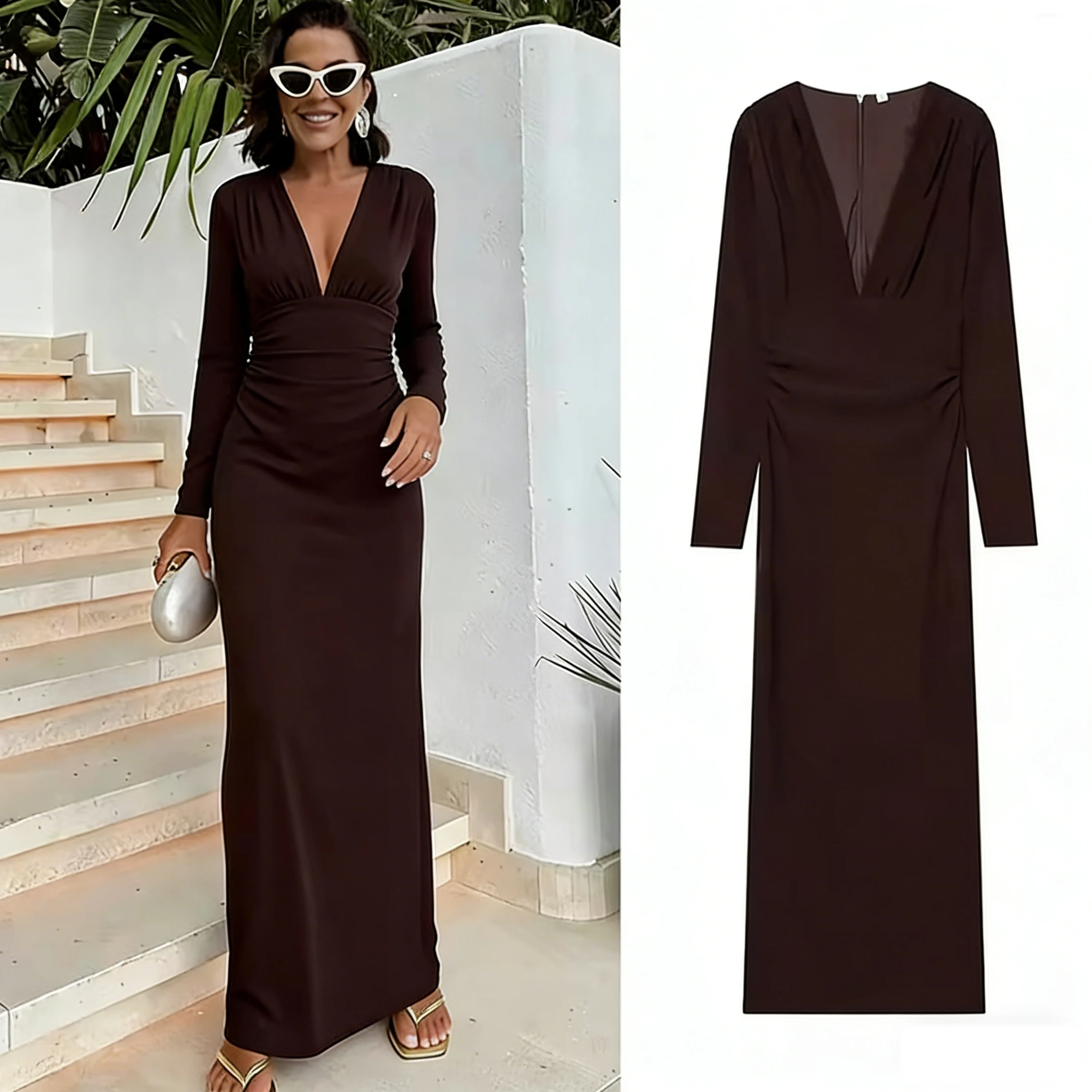 2025 verão sexy chique vestido feminino sólido com decote em v halter sem mangas sem costas vestido longo nova moda vestido feminino