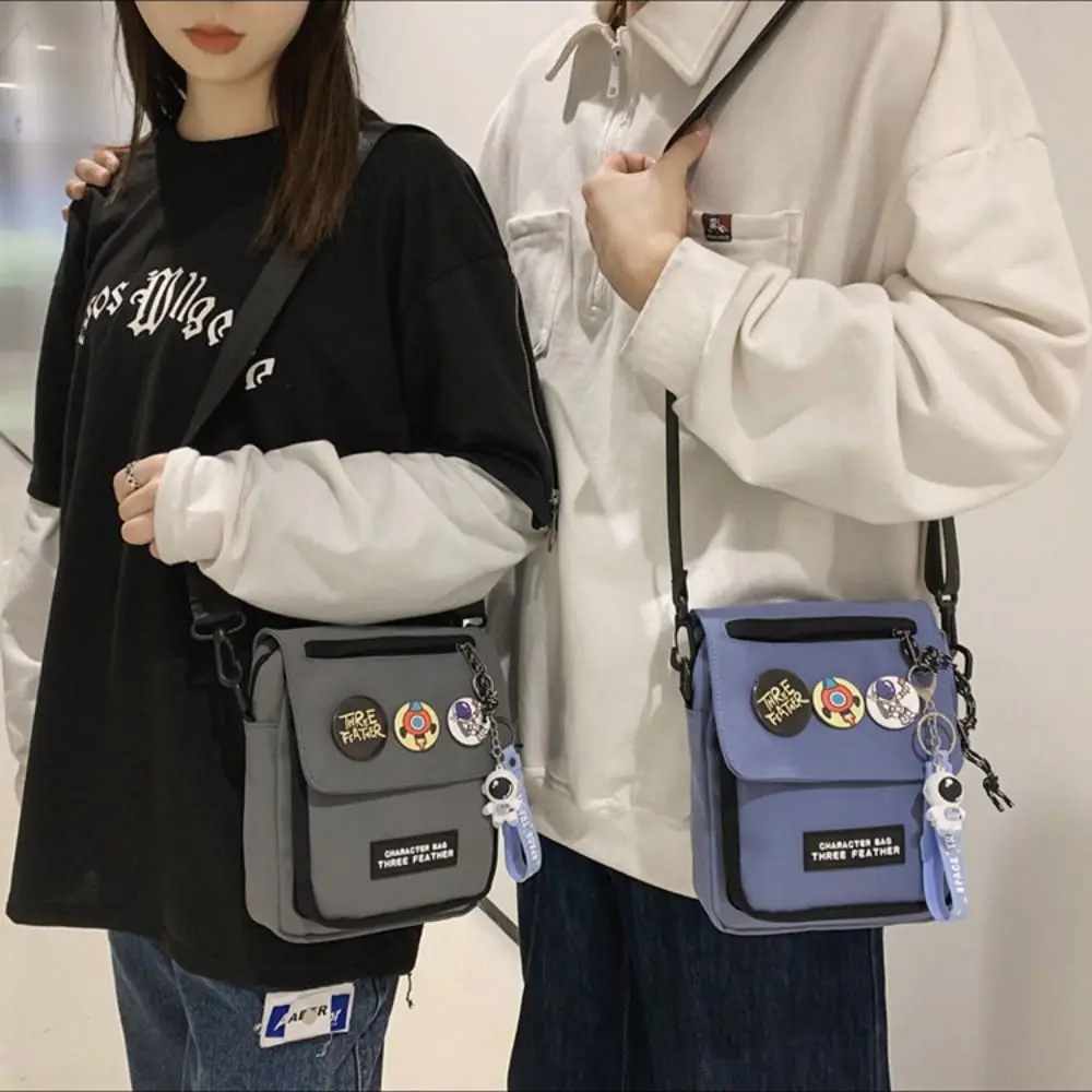 

All-match Quick-dry Canvas Shoulder Bag Harajuku Portable Men Crossbody Bag Pendant Solid Color Mobile Phone Pack Outdoor