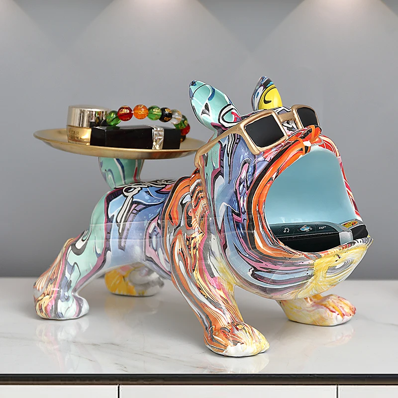 Nordic Luxury Home Decoration French Bulldog Statue Decor Storage Tray Living Room Bedroom Dog Figurine Interior Decoration