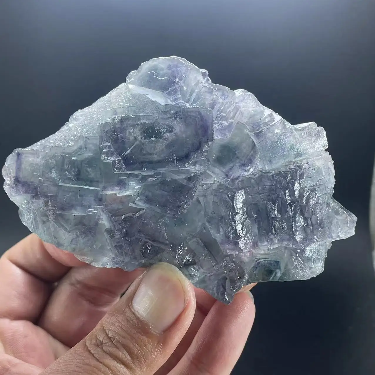 New! 100% natural ladder green blue fluorite and quartz coexisting mineral specimen from Zhejiang Province