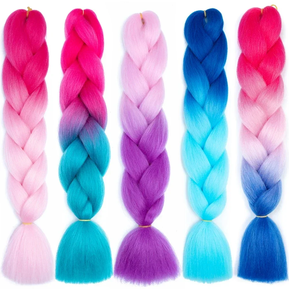 Jumbo sintético tranças extensões para crianças, cabelo Kanekalon, Afro, Ombre cor, trança, 24"