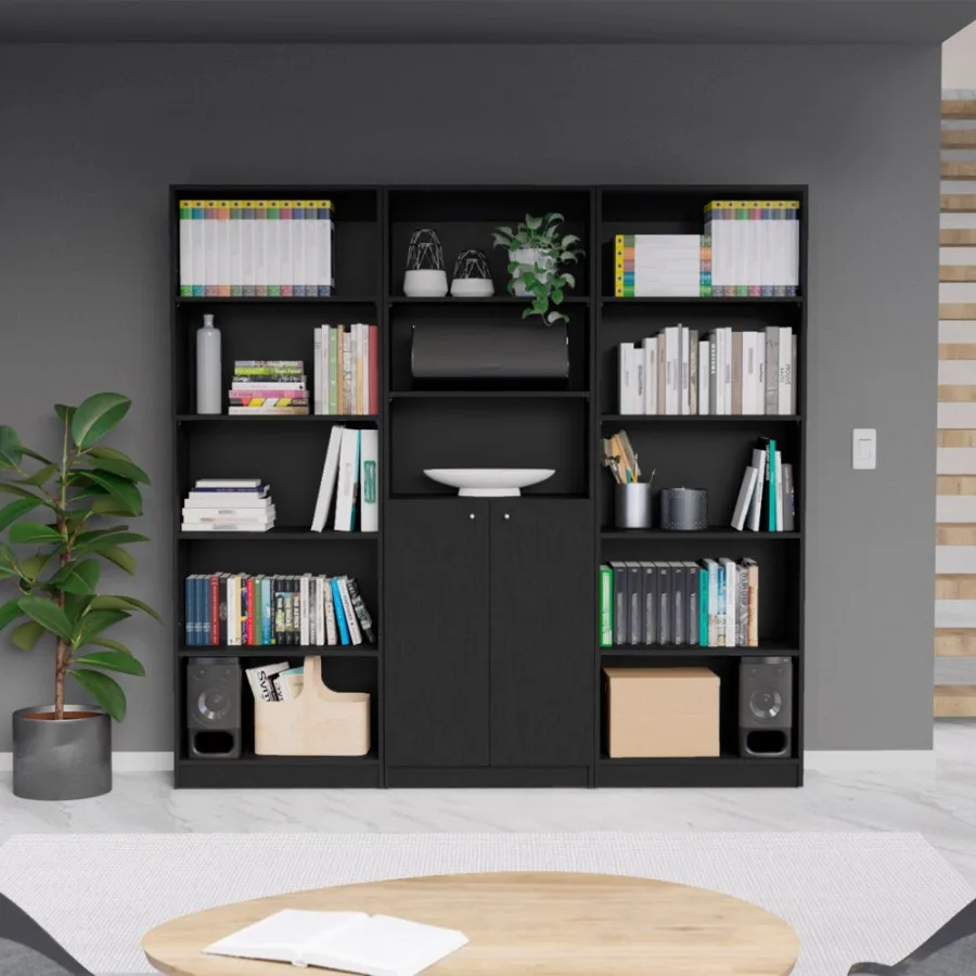 

Black 3 Piece Living Room Set with 3 Bookcases