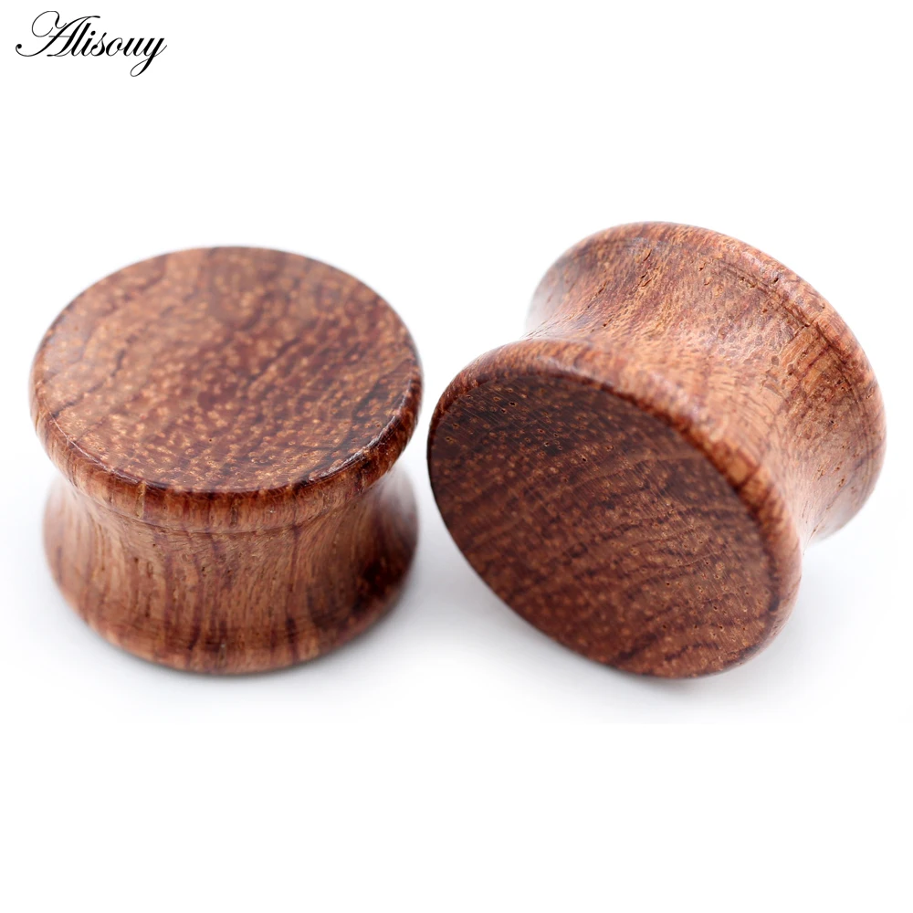 2 PC 6-30mm Natural Wood Round Concave Surface Flared Ear Tunnels Plug Expander Stretcher Gauges Earrings Piercing Body Jewelry