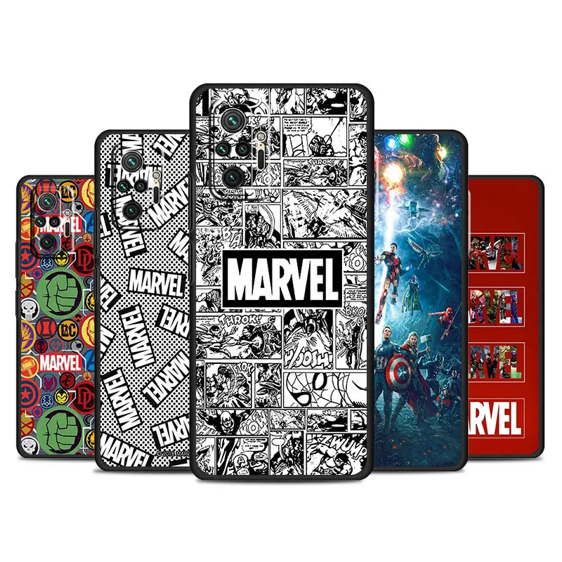 Marvel Logo Avengers Case for Xiaomi Redmi Note 13 12 Pro 11T 8 11S 10 Lite 8T 9 11 Pro 9S 10S 11E Shockproof Black Soft Case