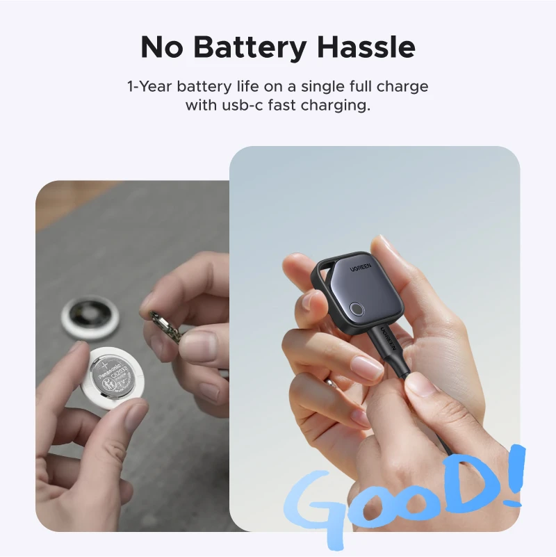 UGREEN FineTrack (tylko dla iOS) Lokalizatory Air Tracker, 1-letnia bateria USB-C z możliwością ładowania, lokalizator Bluetooth kompatybilny z Apple Find My — zdjęcie produktu 3