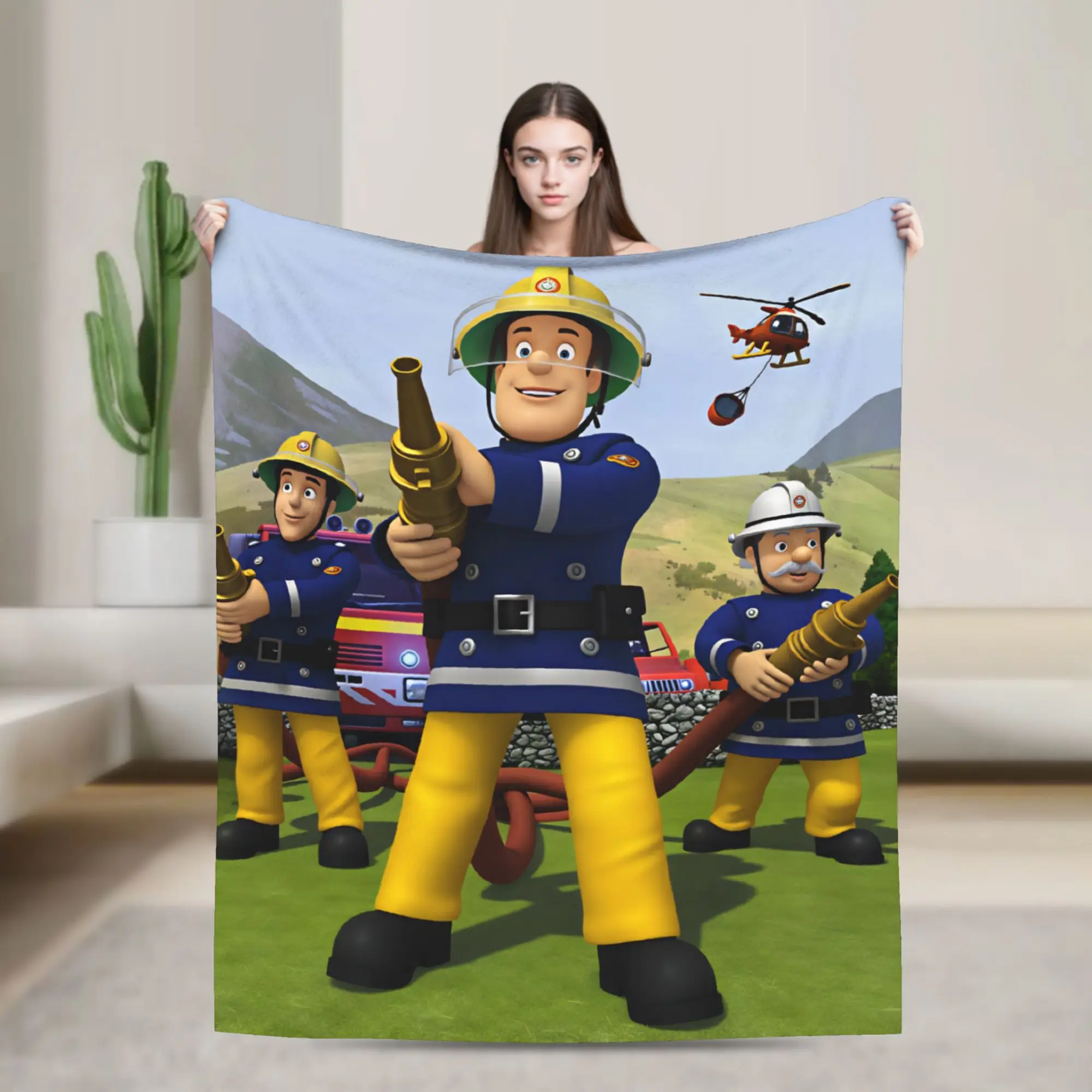 Fireman Sam Blanket Firefighter Printed Airplane Travel Flannel Bedding Throws For Home Decor Super Soft Bedspread Birthday Gift