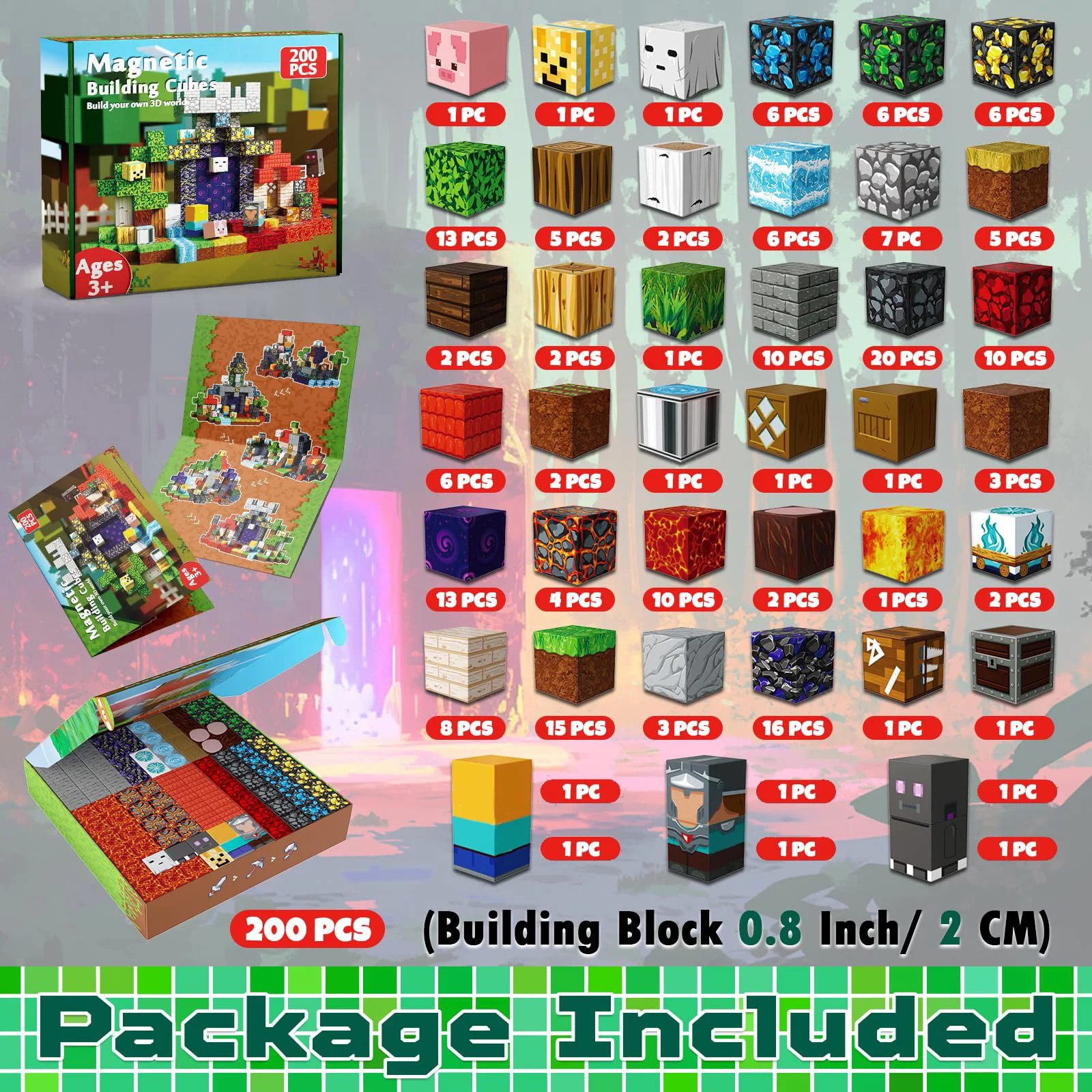 200 ชิ้น บล็อกแม่เหล็กของเล่นเสริมสร้างจินตนาการ 3 มิติ บล็อกสร้างสรรค์เพื่อการศึกษา ของขวัญวันเกิดและคริสต์มาสสำหรับเด็กชายและเด็กหญิง