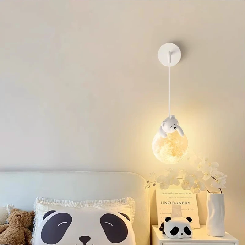 Cute Children\'s Room Bedside Wall Lamps White Bear White Rabbit Lamp Nordic Simple Boy Girl Bedroom Baby Room Decor Wall Lights