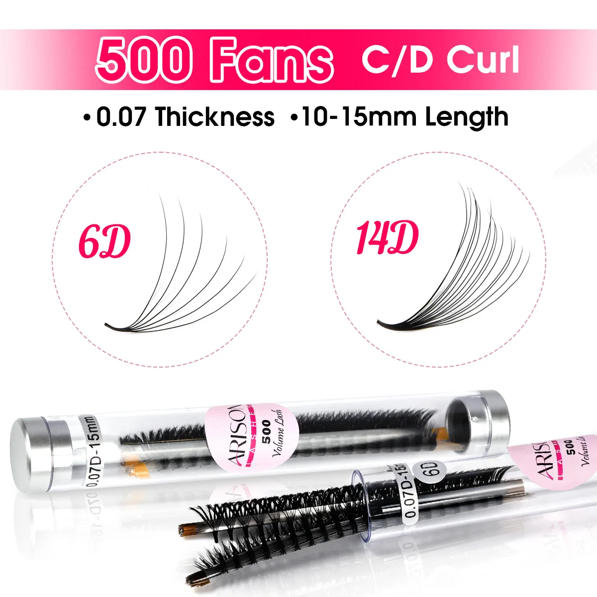 ARISON 6D 14D Premade Lash Fans 500pcs Wide Volume Eyelash Extensions C/D Curl Short Stem 10-15mm Individual Volume Lashes