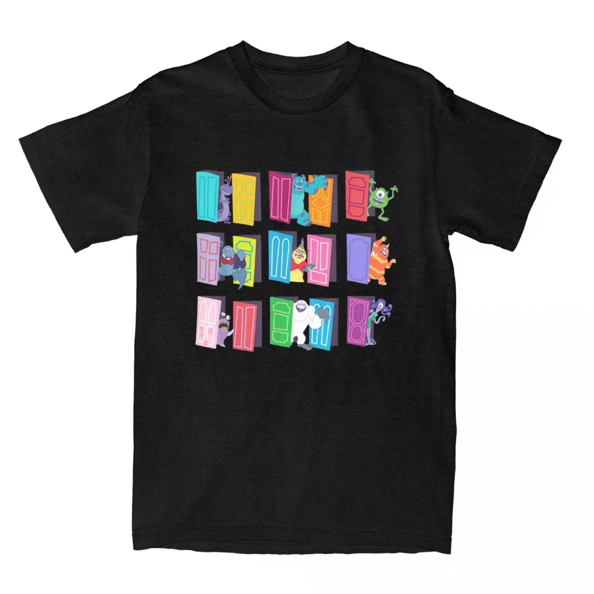 Monsters Inc. Doors Men Women's T Shirts Funny Tees Short Sleeve Crewneck T-Shirts Cotton Original Clothing