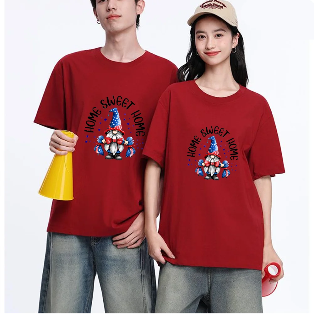Home Sweet Home Gnome American Flag Star Printed T Shirt Breathable Fabric S-XXL Personalized Custom T Shirt Casual Short Sleeve
