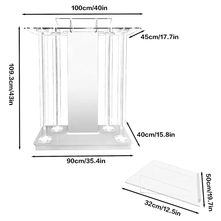 Stylish LED Acrylic Church Podium Clear Acrylicwith Rollers and Vertical Reading Platform for Church Entrance Classroom