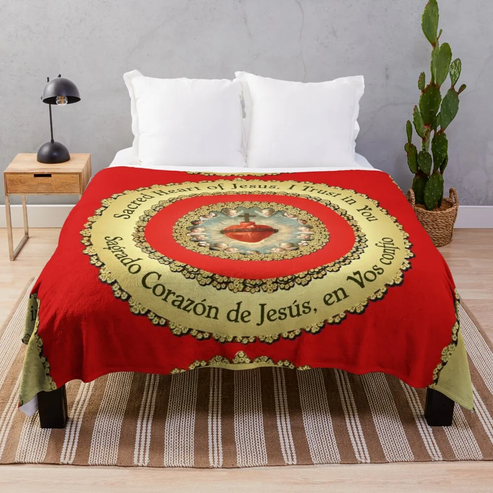 Sacred Heart of Jesus Spanish Sagrado Corazon Detente Catholic Prayer Bi-lingual 210 Throw Blanket Comforter Warm Blankets