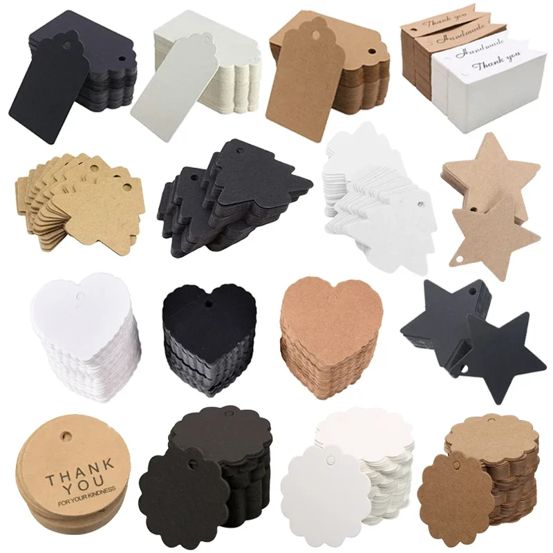 100Pcs Thank You Ręcznie robione przywieszki do prezentów Kraft Paper Hang Tag Label Cards for Wedding Birthday Christmas Party Decorations