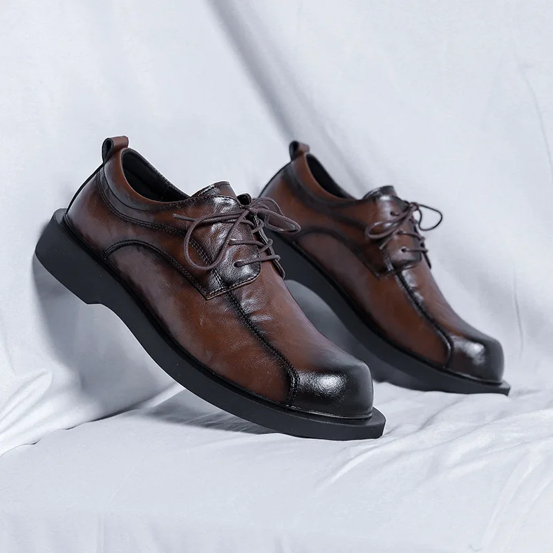 

Derby Shoes New British Men Leather Shoes Soft Formal Dress Business Loafers Spring Autumn Lace-up Wedding Shoes for Men