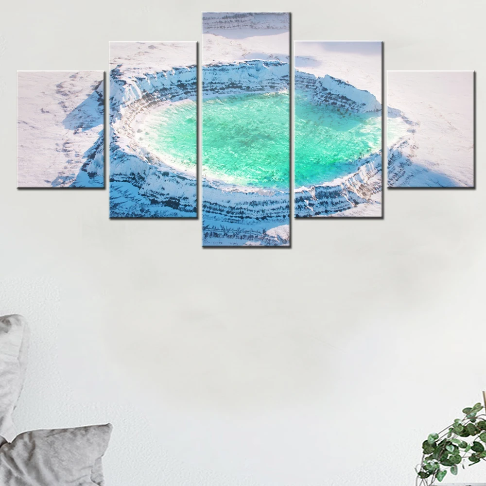 

5 Pieces Landscape Canvas Wall Arts Poster Painting Nature Snowy Crater Lake Wallpaper Home Decor Picture Printing Interior Arts