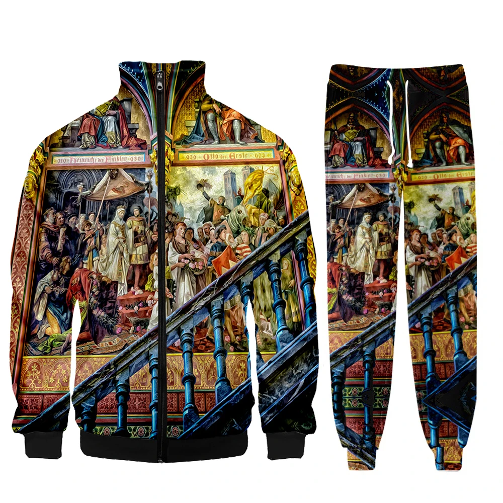 Luxurious Architecture Church Casual 2 Piece Suit Jacket Suit 3D Print Harajuku Hoodie Jogging Pants Large Size coats for men