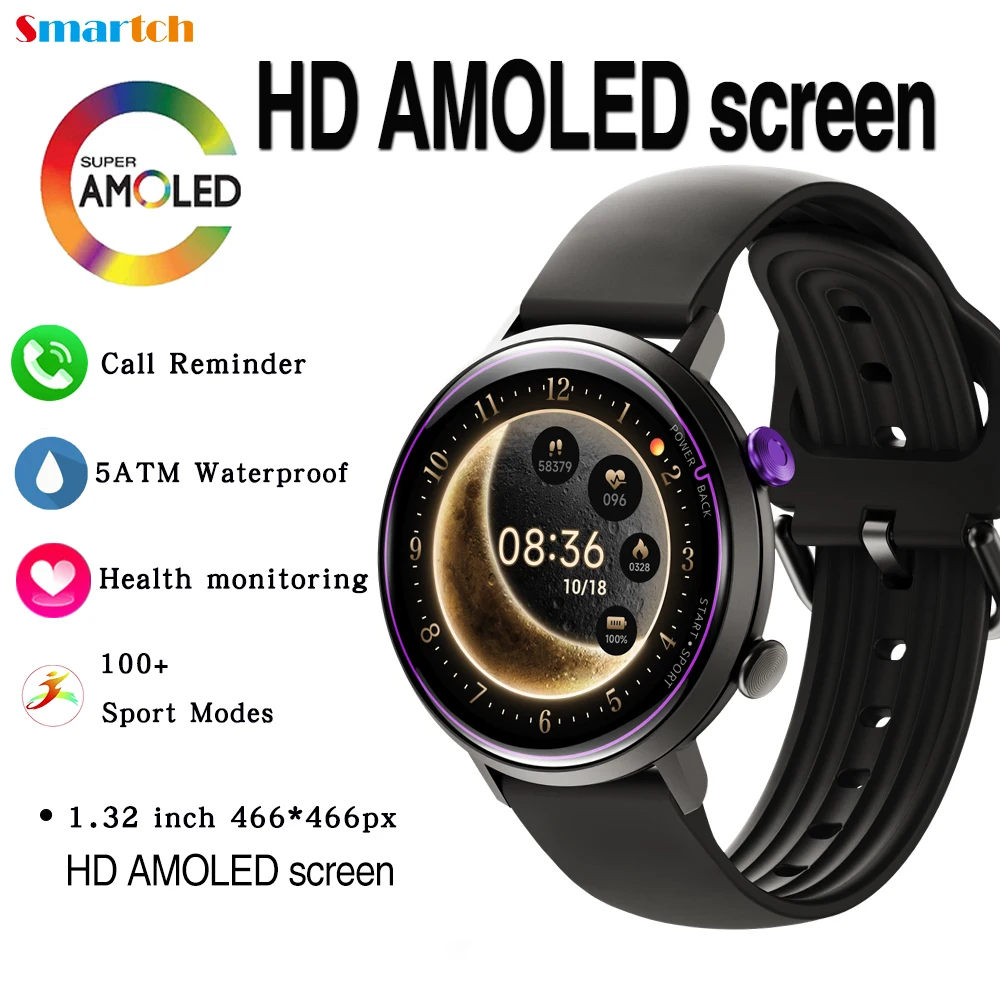 

Smart Watch Women 1.32" AMOLED Screen Sports Fitness Bracelet 5ATM Waterproof Heart Rate Blood Oxygen Lady Ultrathin Smartwatch