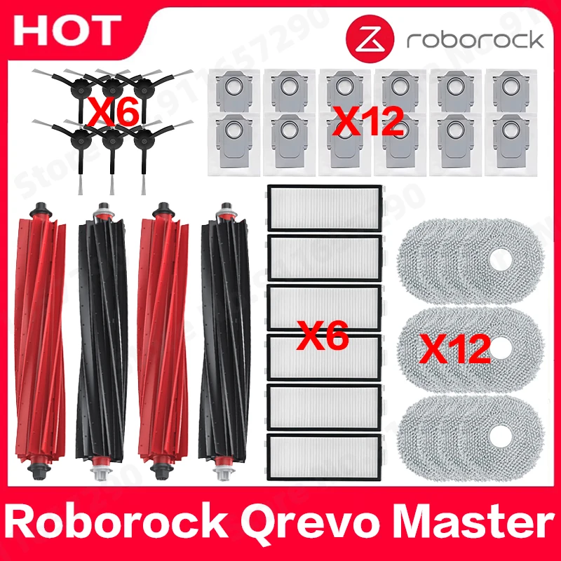 

Compatible for Roborock Qrevo Master Replacement Main Side Brush HEPA Filter Mop Pads Dust Bag Spare Parts Accessories