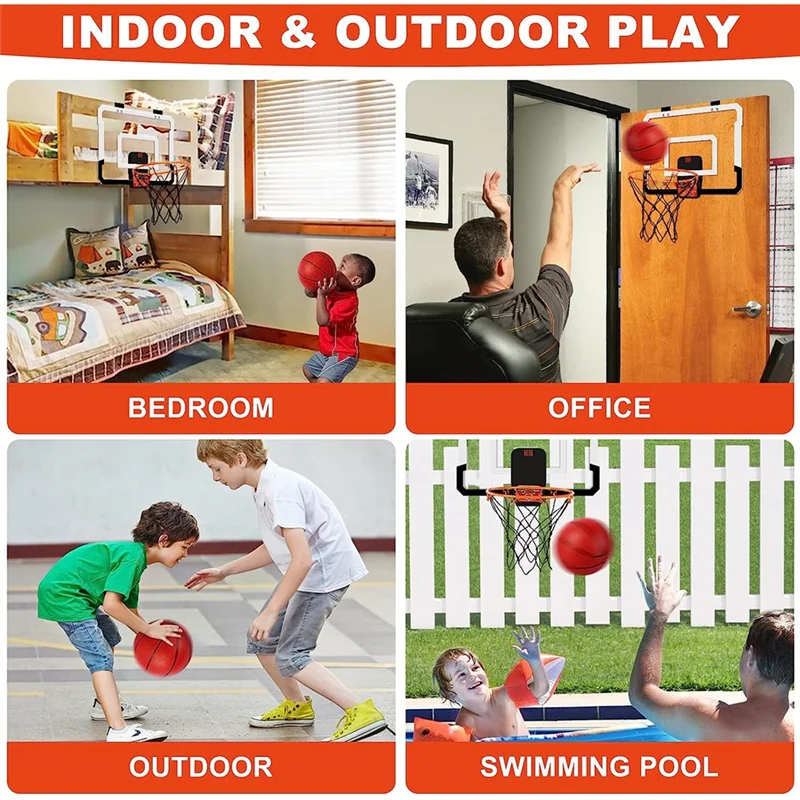 A64T-Mini aro de baloncesto para interiores con marcador electrónico, para puerta y pared, aro de baloncesto para sala de oficina, para adolescentes y adultos